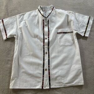 Boy Mexican White Short Sleeve with Plaid Trim Size 10